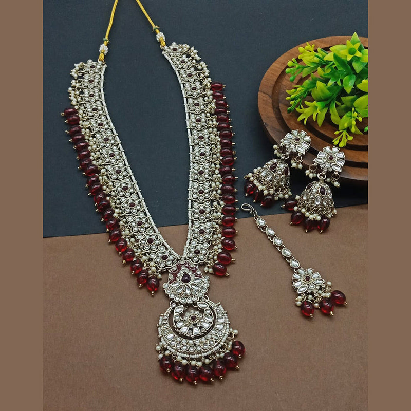 Lucentarts Jewellery Gold Plated Kundan Stone And Meenakari Beads Necklace Set