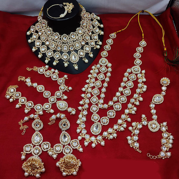 Lucentarts Jewellery Gold Plated Crystal And Beads Bridal Set