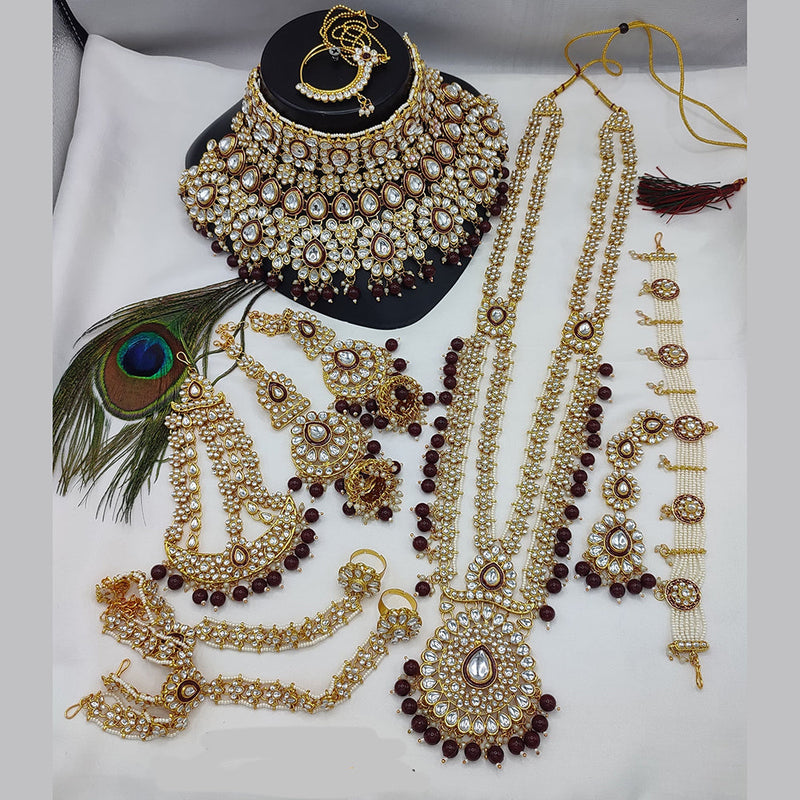 Lucentarts Jewellery Gold Plated Crystal And Beads Bridal Set