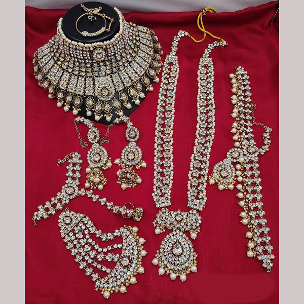 Lucentarts Jewellery Gold Plated Crystal And Beads Bridal Set