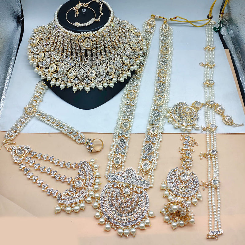 Lucentarts Jewellery Gold Plated Crystal And Beads Bridal Set