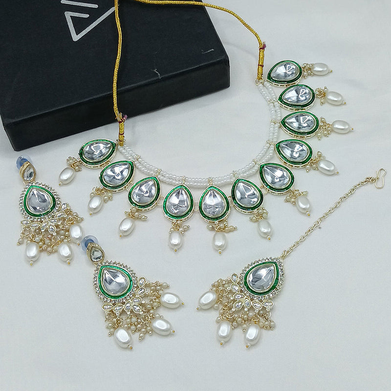 Lucentarts Jewellery Gold Plated Kundan Stone And Pearls Necklace Set