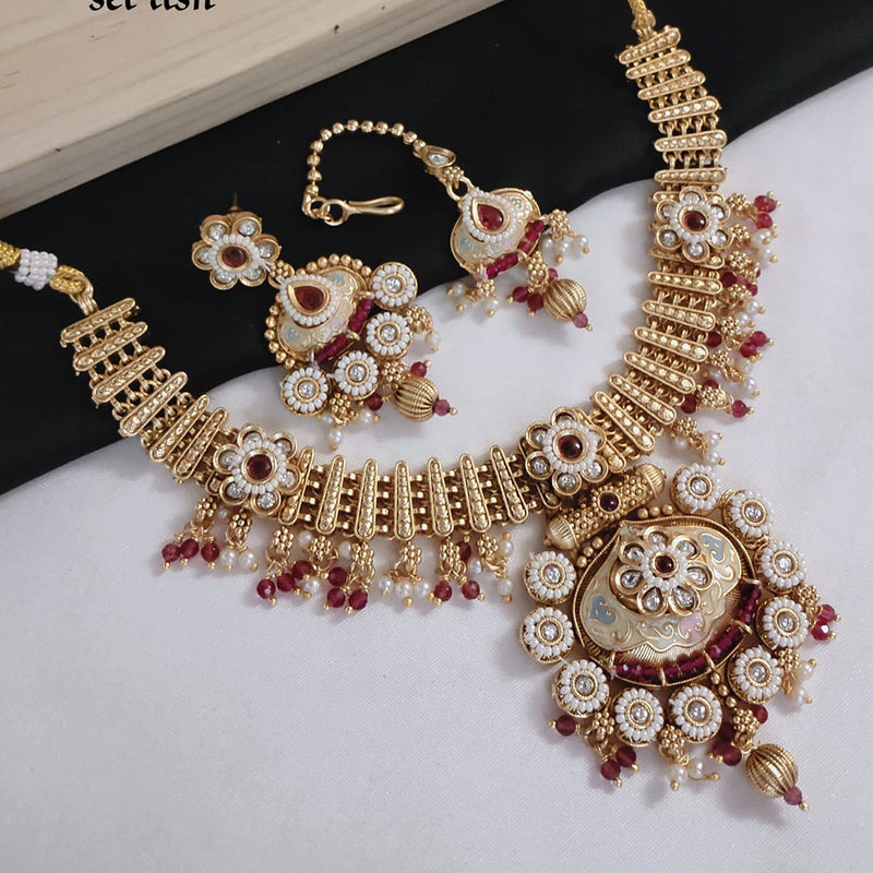 Lucentarts Jewellery Gold Plated Pota Stone Pearls And Meenakari Necklace Set