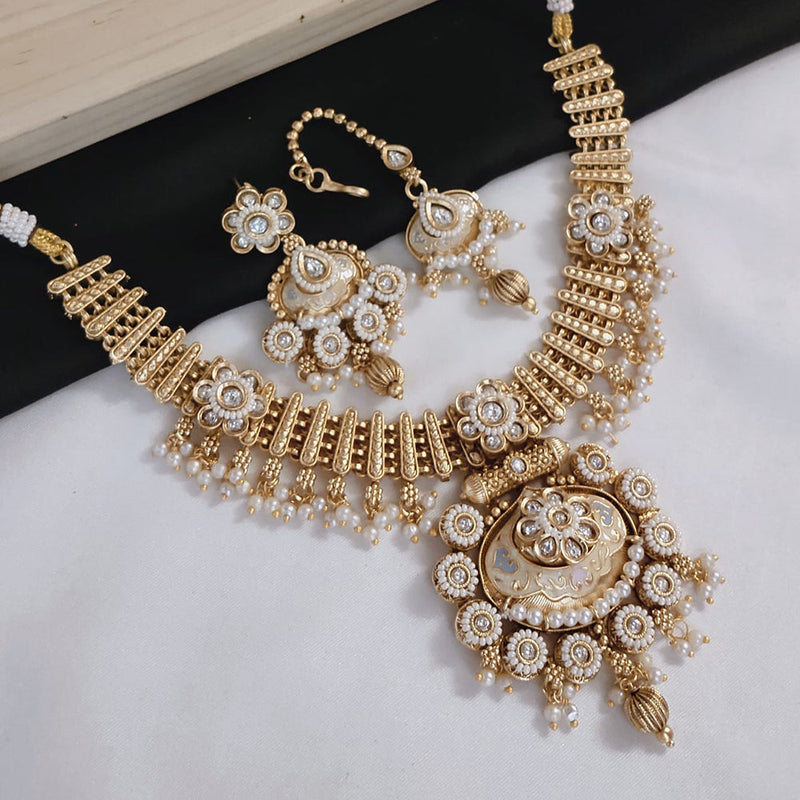 Lucentarts Jewellery Gold Plated Pota Stone Pearls And Meenakari Necklace Set