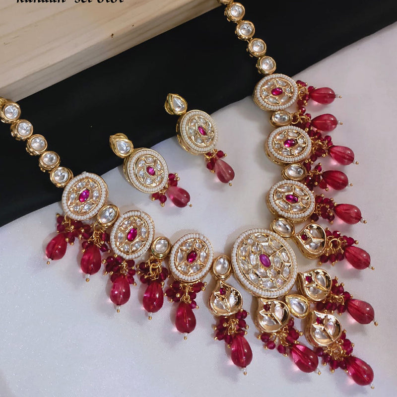 Lucentarts Jewellery Gold Plated Polki Kundan Stone And Beads Necklace Set