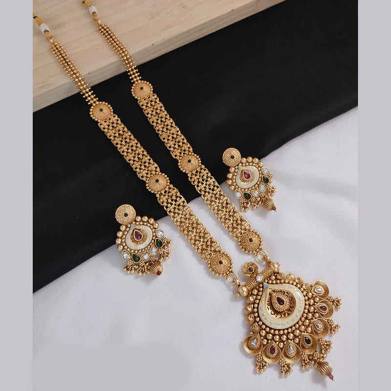 Lucentarts Jewellery Gold Plated Pota Stone And Meenakari Long Necklace Set