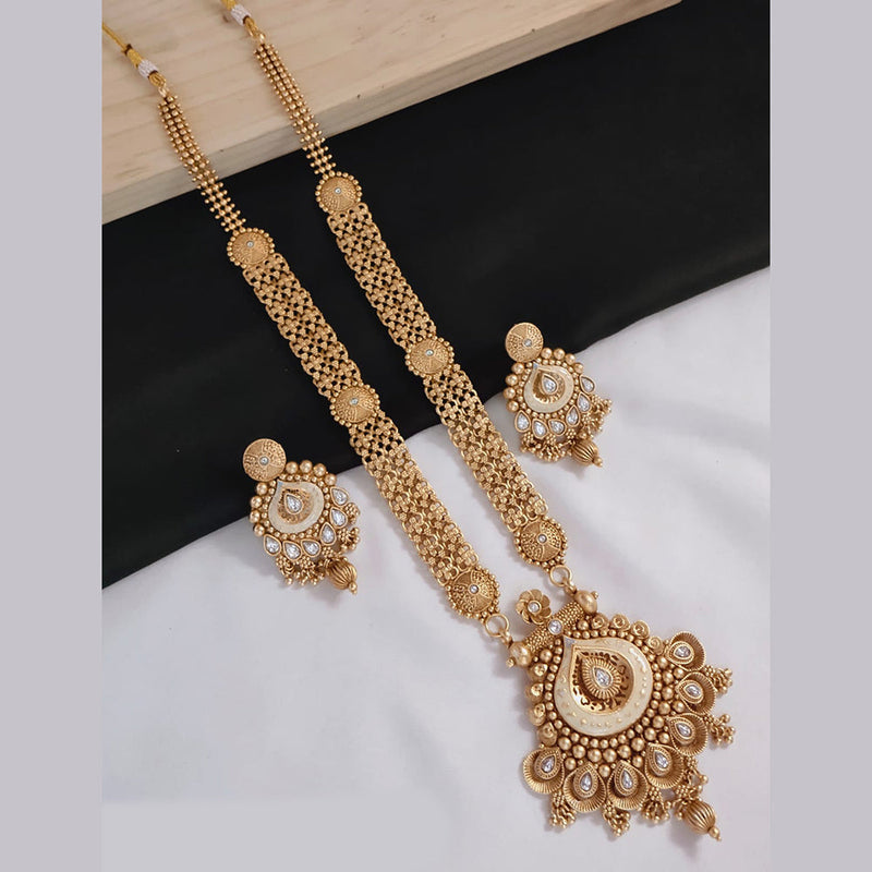 Lucentarts Jewellery Gold Plated Pota Stone And Meenakari Long Necklace Set