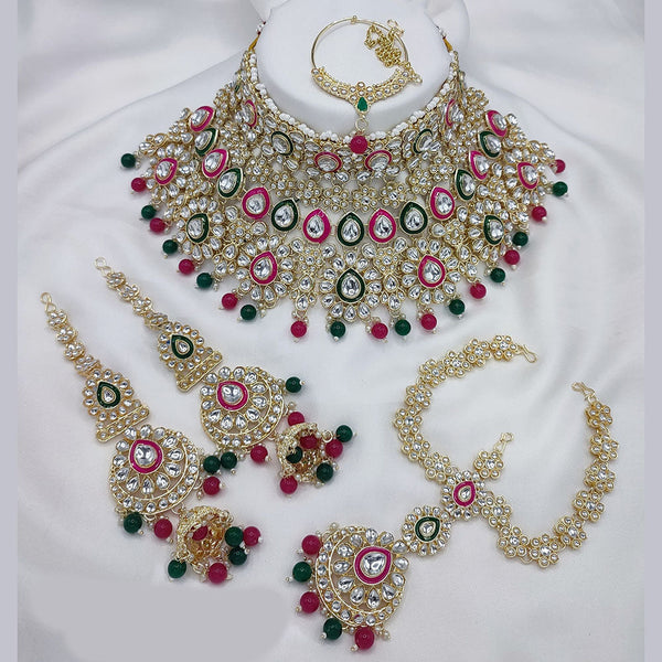 Lucentarts Jewellery Gold Plated Kundan Stone And Meenakari Semi Bridal Necklace Set