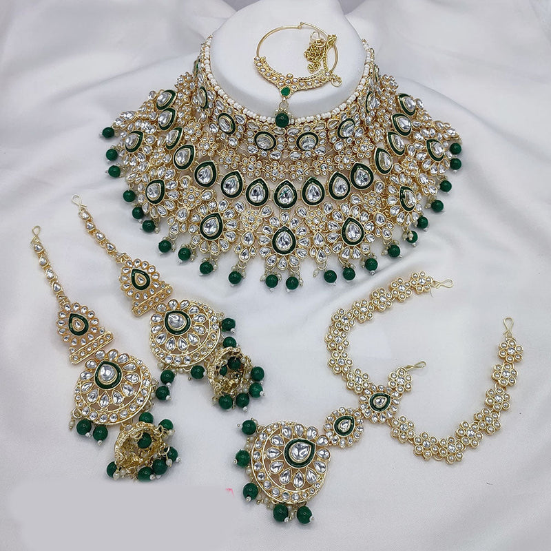 Lucentarts Jewellery Gold Plated Kundan Stone And Meenakari Semi Bridal Necklace Set