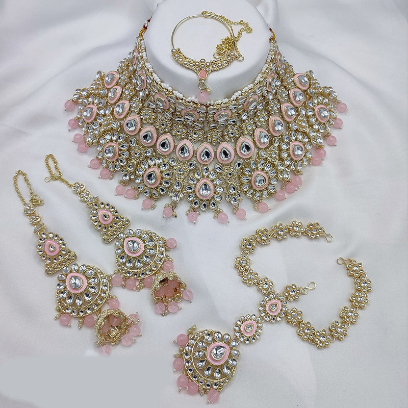 Lucentarts Jewellery Gold Plated Kundan Stone And Meenakari Semi Bridal Necklace Set