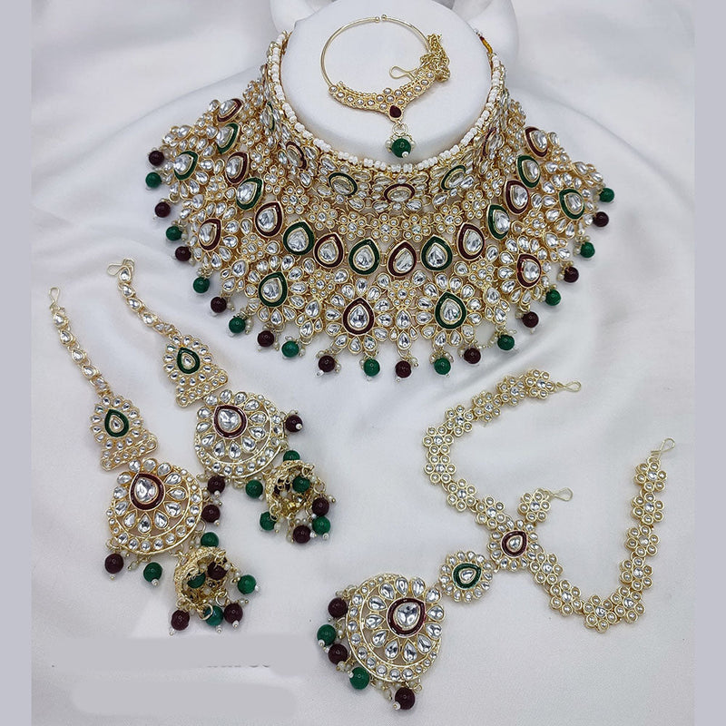 Lucentarts Jewellery Gold Plated Kundan Stone And Meenakari Semi Bridal Necklace Set