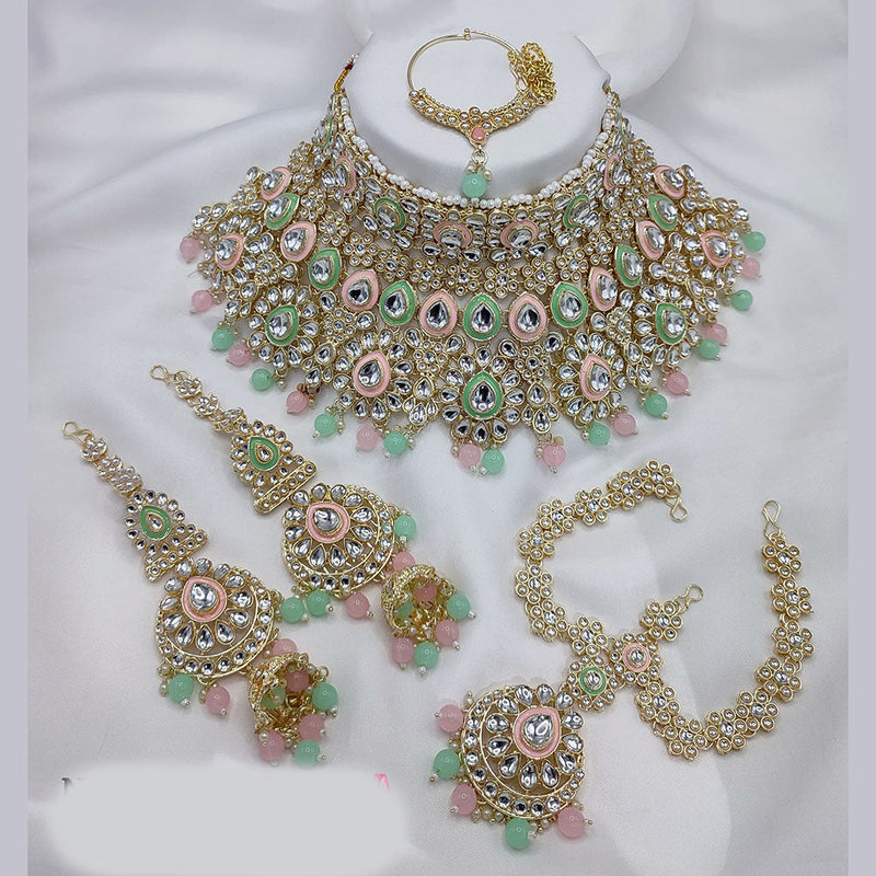 Lucentarts Jewellery Gold Plated Kundan Stone And Meenakari Semi Bridal Necklace Set