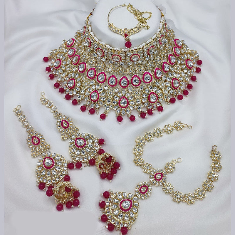 Lucentarts Jewellery Gold Plated Kundan Stone And Meenakari Semi Bridal Necklace Set