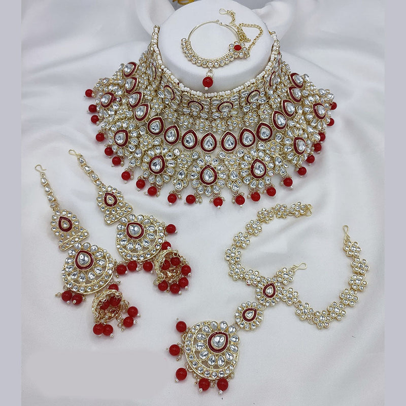 Lucentarts Jewellery Gold Plated Kundan Stone And Meenakari Semi Bridal Necklace Set