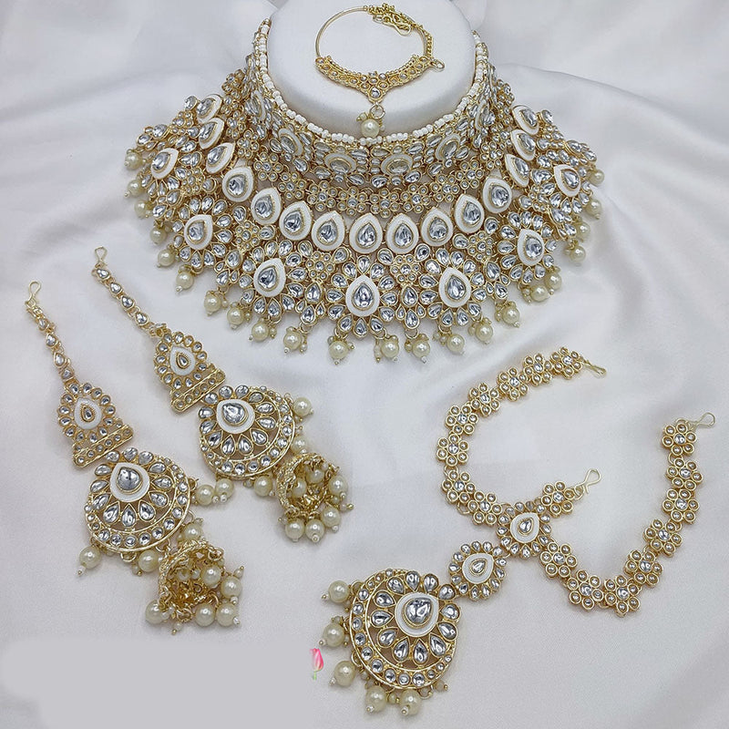 Lucentarts Jewellery Gold Plated Kundan Stone And Meenakari Semi Bridal Necklace Set