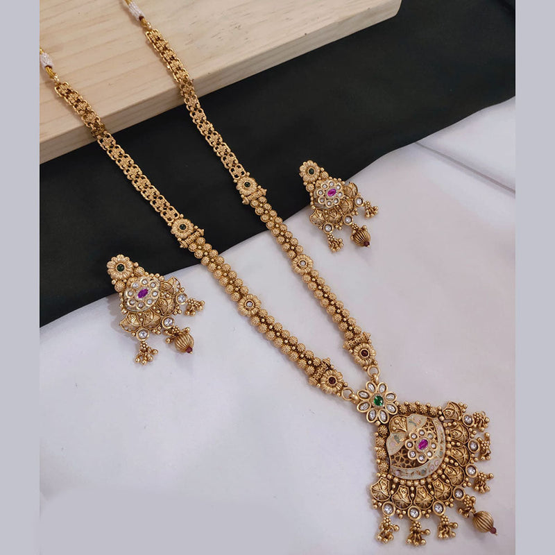 Lucentarts Jewellery Gold Plated Pota Stone And Meenakari Long Necklace Set