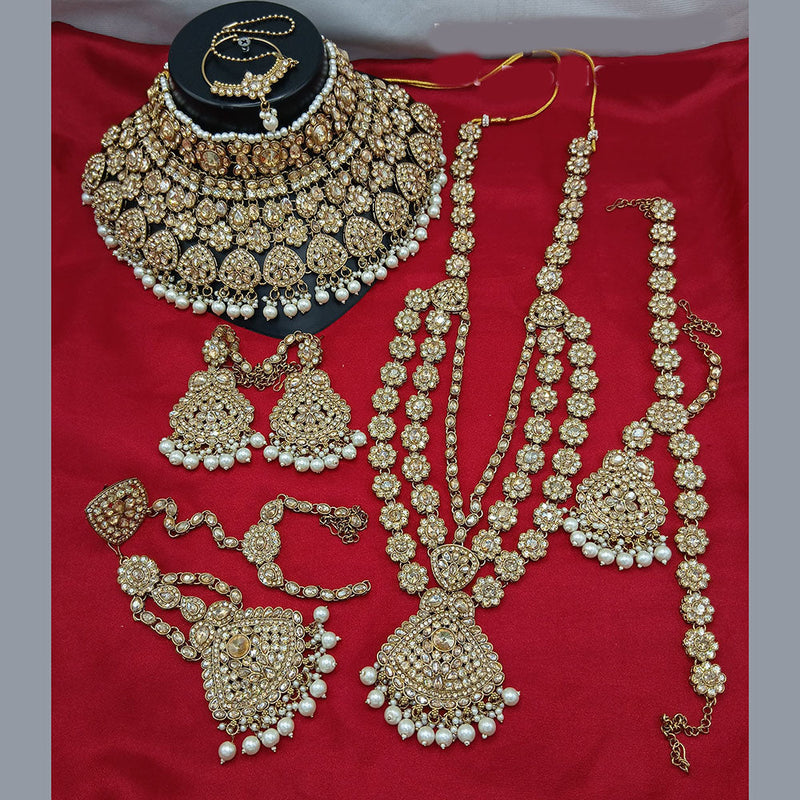 Lucentarts Jewellery Gold Plated Austrian Stone And Beads Bridal Set