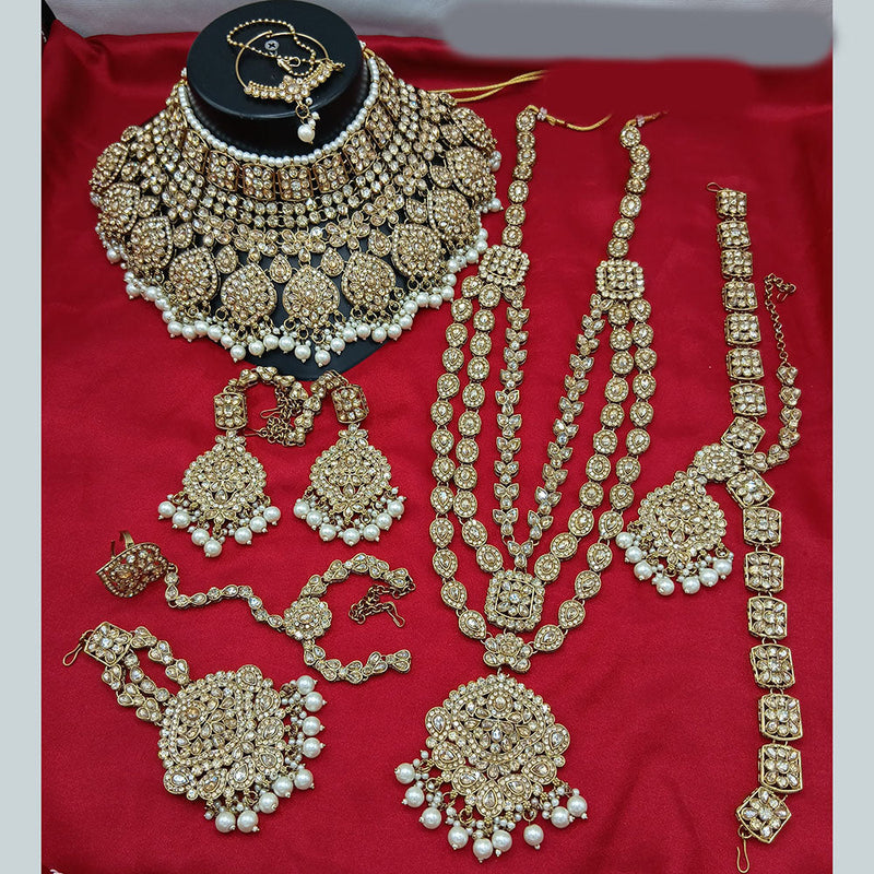 Lucentarts Jewellery Gold Plated Austrian Stone And Beads Bridal Set