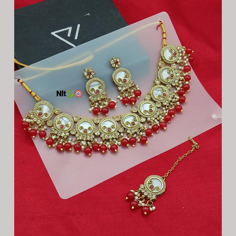 Lucentarts Jewellery Gold Plated Crystal Stone And Beads Necklace Set