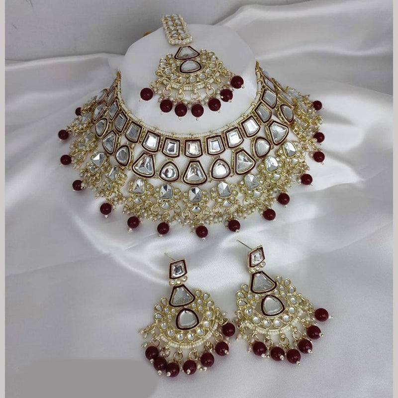 Lucentarts Jewellery Gold Plated Kundan Stone Pearls And  Meenakari Choker Necklace Set