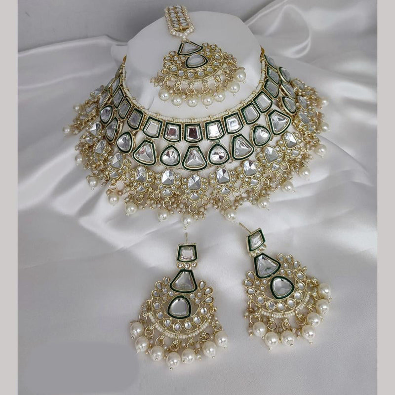 Lucentarts Jewellery Gold Plated Kundan Stone Pearls And  Meenakari Choker Necklace Set