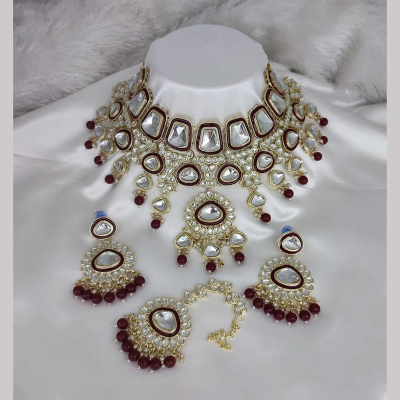 Lucentarts Jewellery Gold Plated Kundan Stone Pearls And  Meenakari Choker Necklace Set