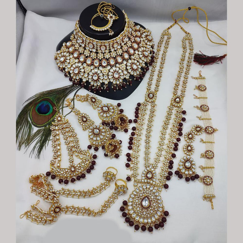 Lucentarts Jewellery Gold Plated Kundan Stone Beads And Meenakari Bridal Set