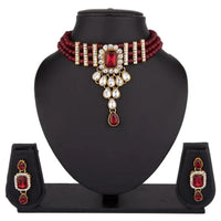 Lucentarts Jewellery Gold Plated Austrian Stone And Pearls Choker Necklace Set