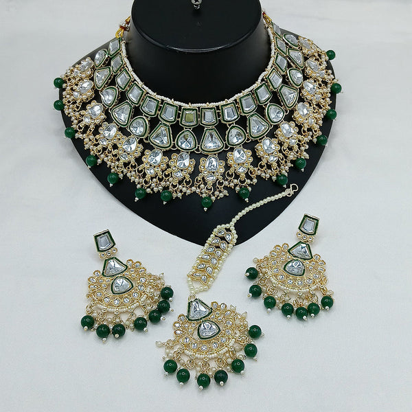 Lucentarts Jewellery Gold Plated Kundan Stone Pearls And Meenakari Choker Necklace Set