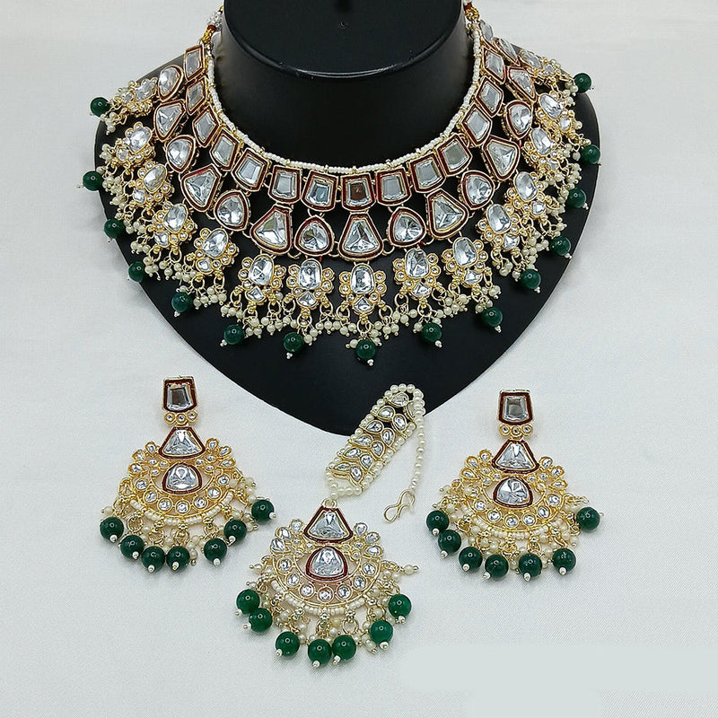 Lucentarts Jewellery Gold Plated Kundan Stone Pearls And Meenakari Choker Necklace Set