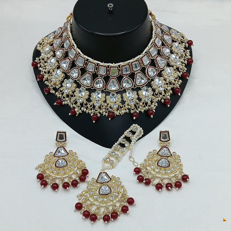 Lucentarts Jewellery Gold Plated Kundan Stone Pearls And Meenakari Choker Necklace Set