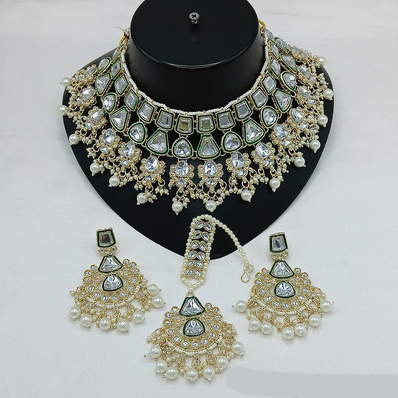 Lucentarts Jewellery Gold Plated Kundan Stone Pearls And Meenakari Choker Necklace Set