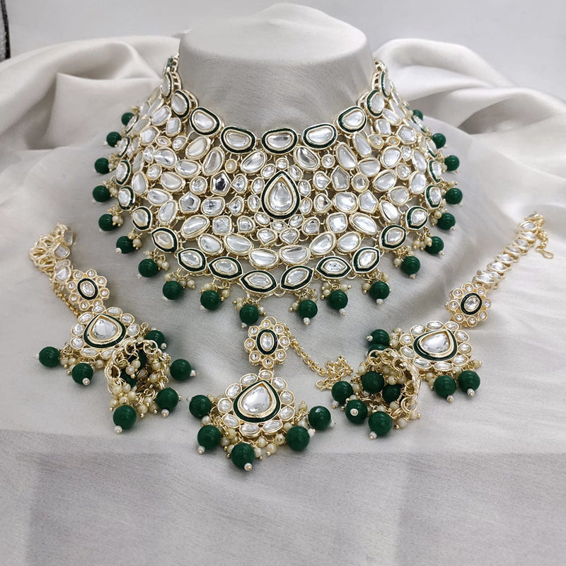 Lucentarts Jewellery Gold Plated Kundan Stone Pearls And Meenakari Choker Necklace Set