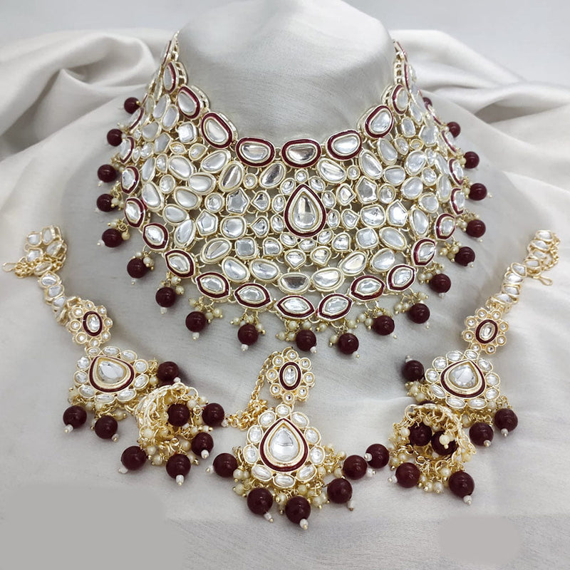 Lucentarts Jewellery Gold Plated Kundan Stone Pearls And Meenakari Choker Necklace Set