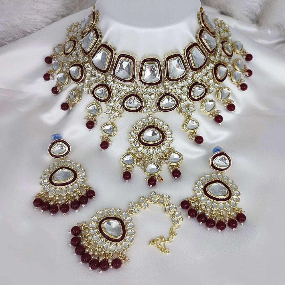 Lucentarts Jewellery Gold Plated Kundan Stone Pearls And Meenakari Choker Necklace Set