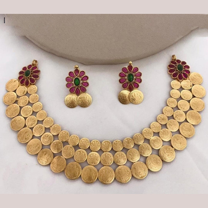 Lucentarts Jewellery Gold Plated Pota Stone And Temple Necklace Set