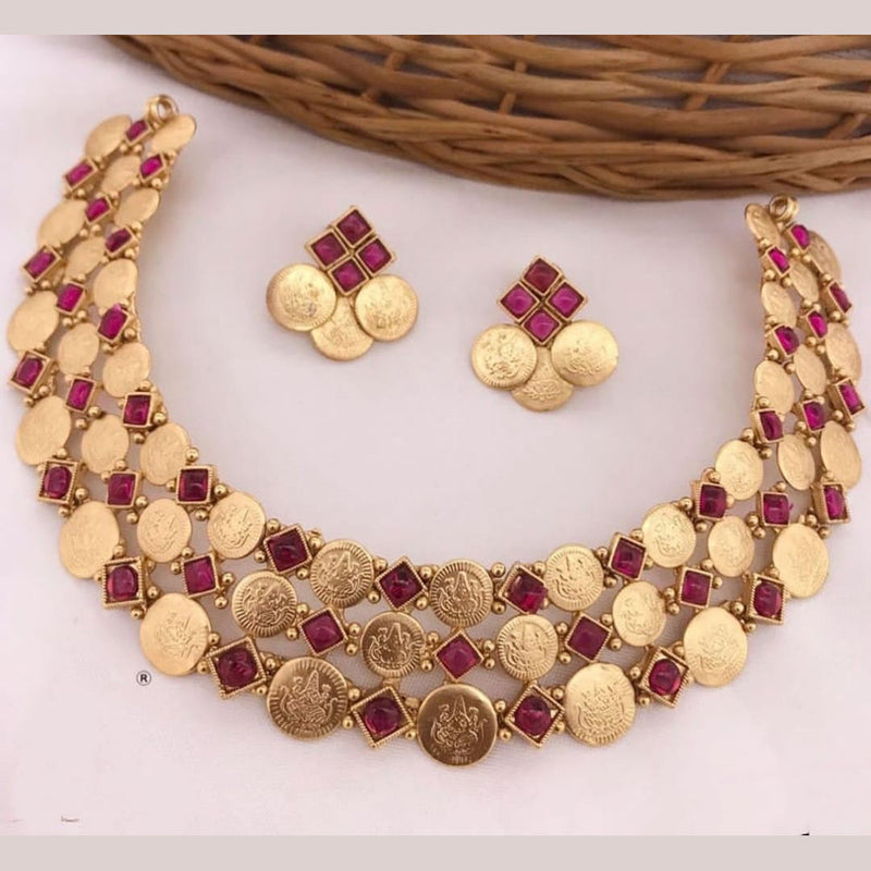 Lucentarts Jewellery Gold Plated Pota Stone And Temple Necklace Set