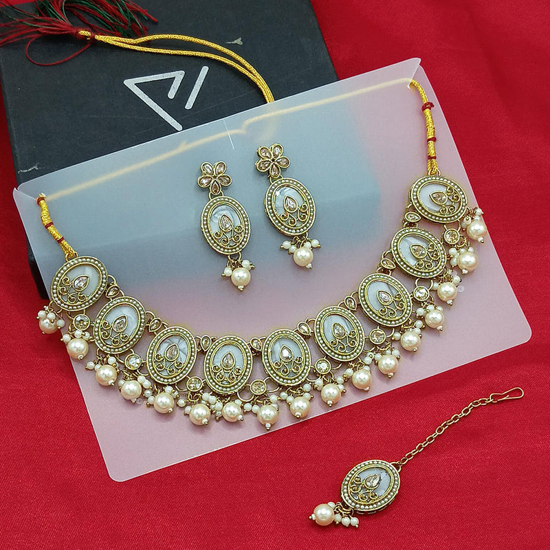 Lucentarts Jewellery Gold Plated Crystal Stone And Beads Necklace Set