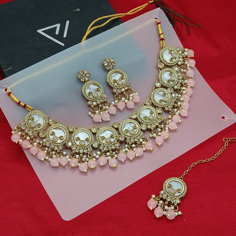 Lucentarts Jewellery Gold Plated Crystal Stone And Beads Necklace Set