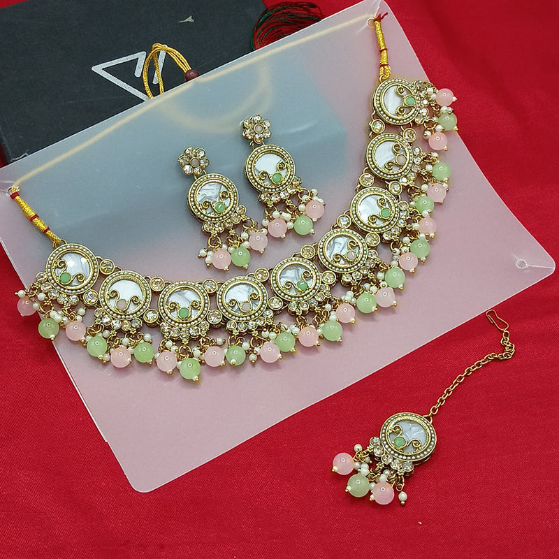 Lucentarts Jewellery Gold Plated Crystal Stone And Beads Necklace Set