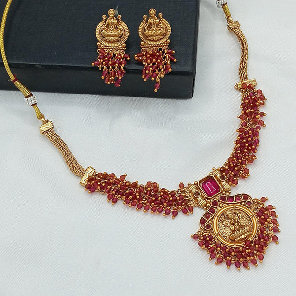 Lucentarts Jewellery Gold Plated Pota Stone And Temple Necklace Set