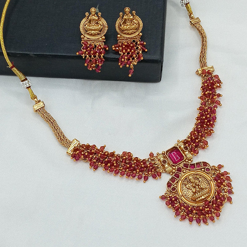 Lucentarts Jewellery Gold Plated Pota Stone And Temple Necklace Set