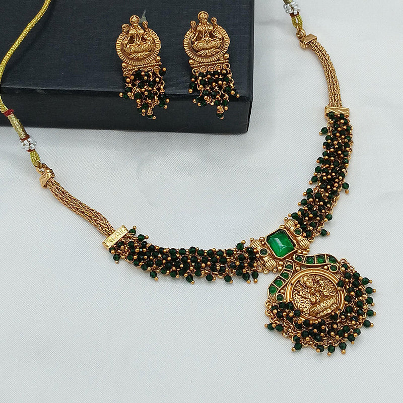 Lucentarts Jewellery Gold Plated Pota Stone And Temple Necklace Set