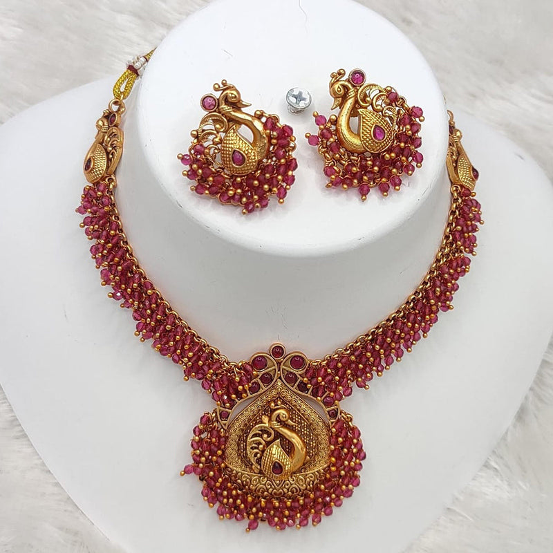 Lucentarts Jewellery Gold Plated Pota Stone And Temple Necklace Set