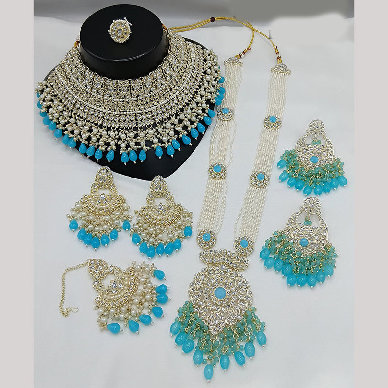 Lucentarts Jewellery Gold Plated Kundan Stone And Beads Double Necklace Set