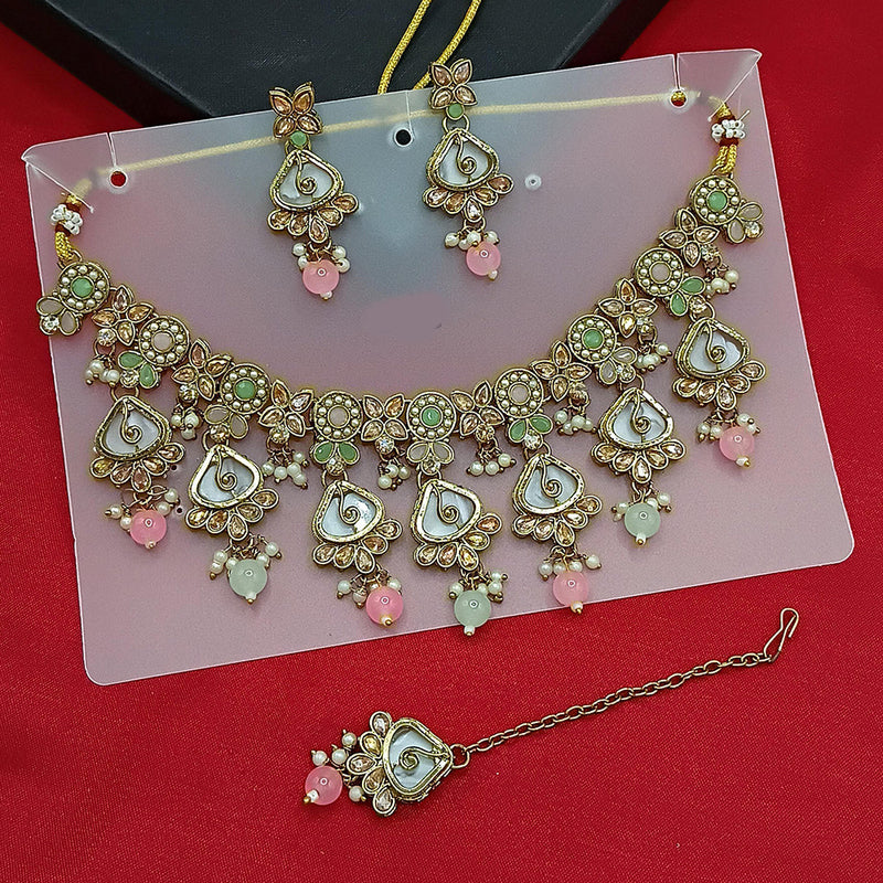 Lucentarts Jewellery Gold Plated Crystal Stone And Beads Necklace Set