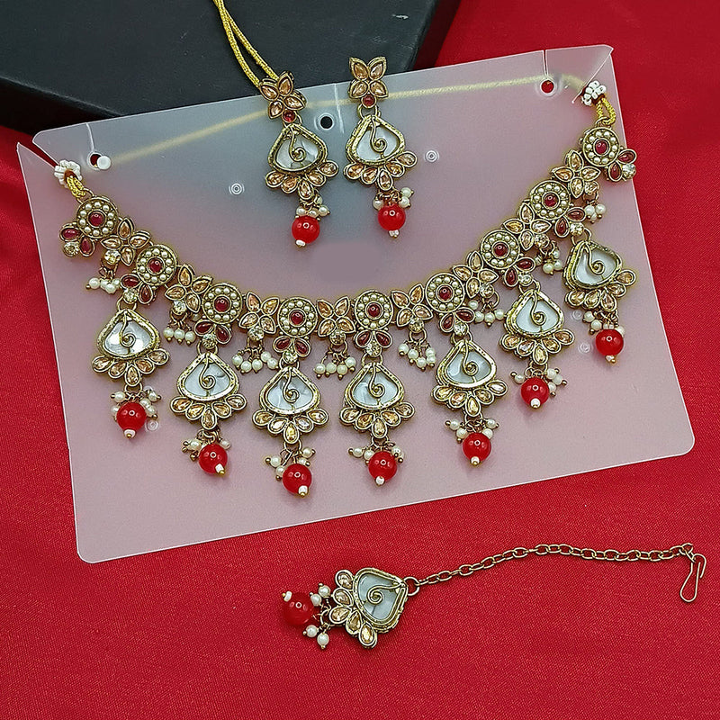 Lucentarts Jewellery Gold Plated Crystal Stone And Beads Necklace Set