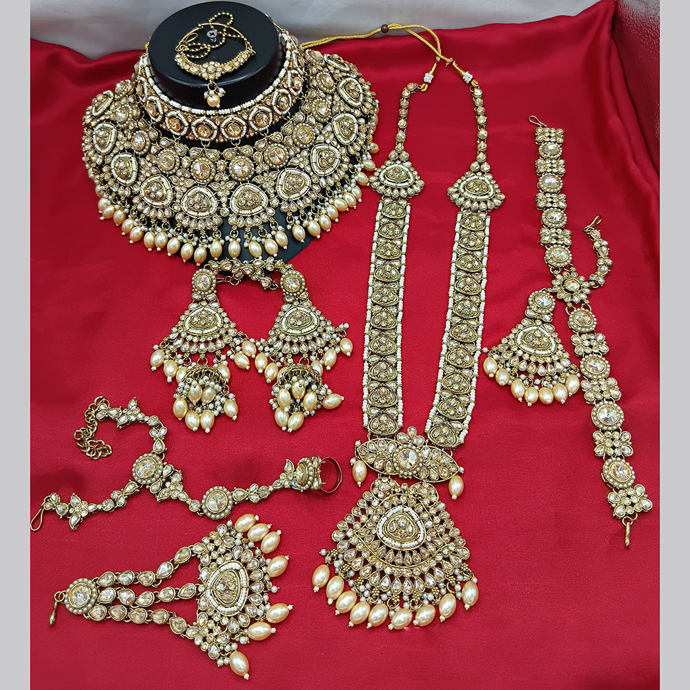 Lucentarts Jewellery Gold Plated Crystal Stone And Beads Bridal Set