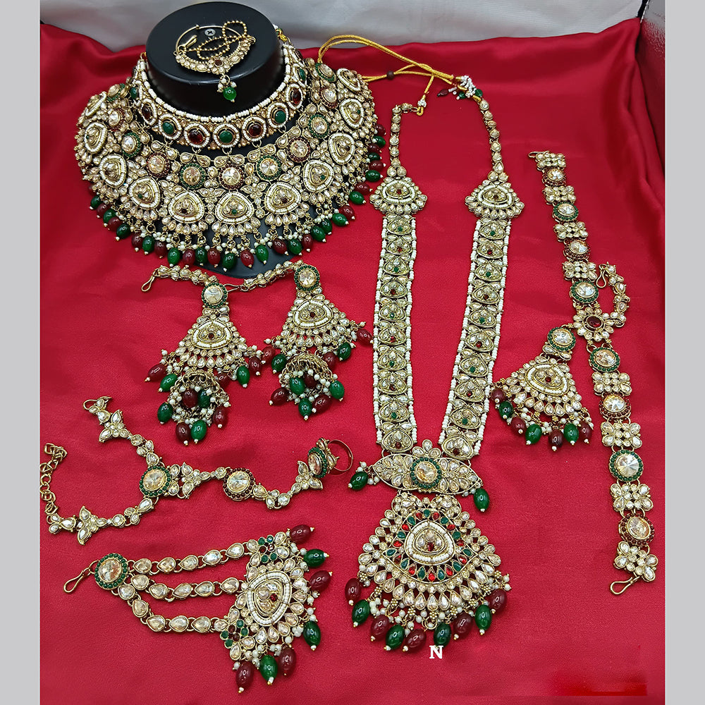 Lucentarts Jewellery Gold Plated Crystal Stone And Beads Bridal Set