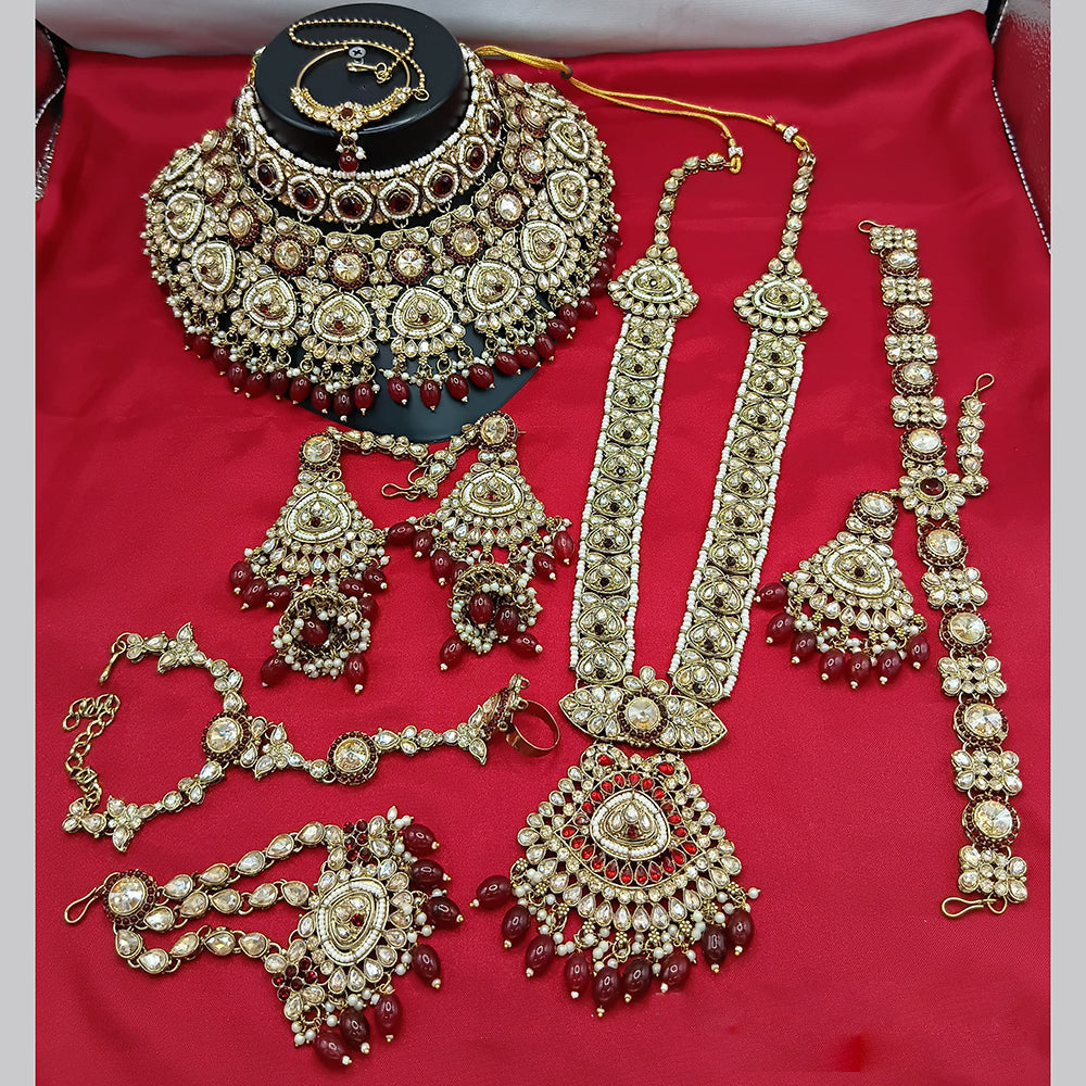 Lucentarts Jewellery Gold Plated Crystal Stone And Beads Bridal Set